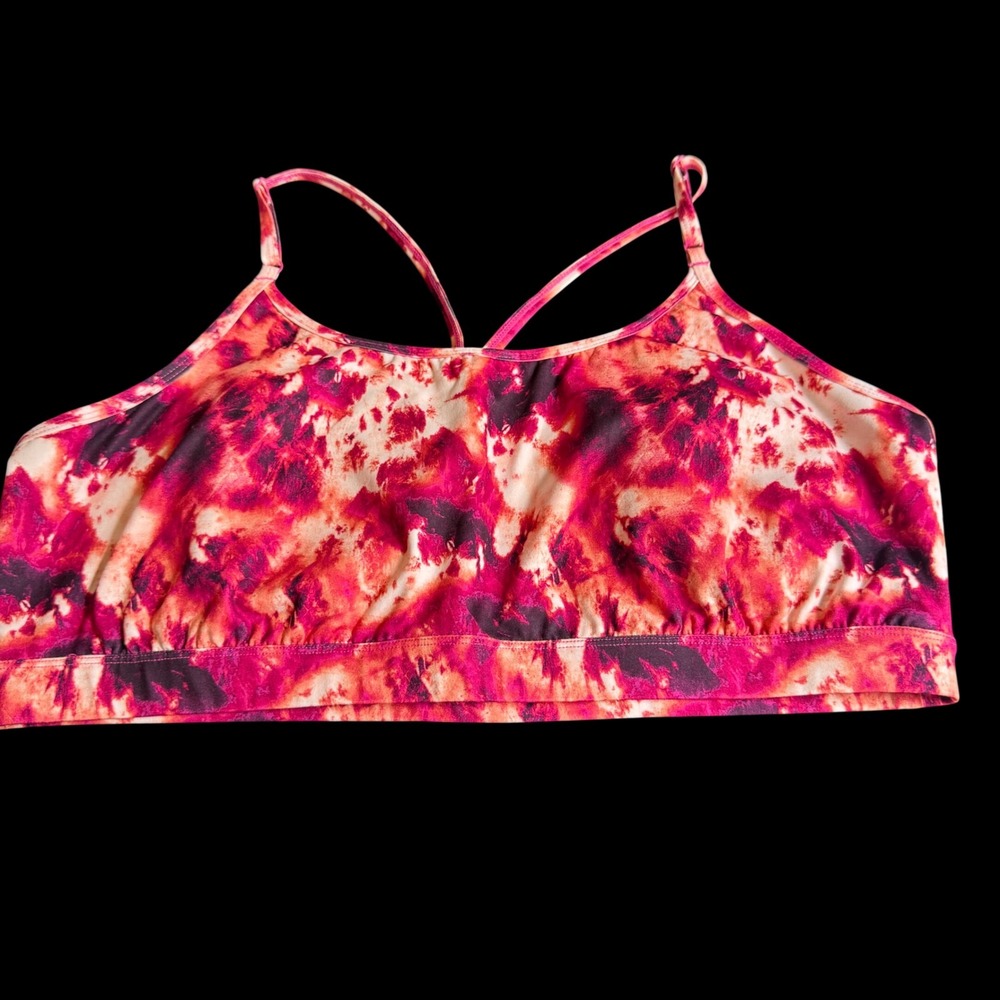 Ideology Womens Sports Bra 4X Pink Tie Dye Low Impact Strappy Athleisure